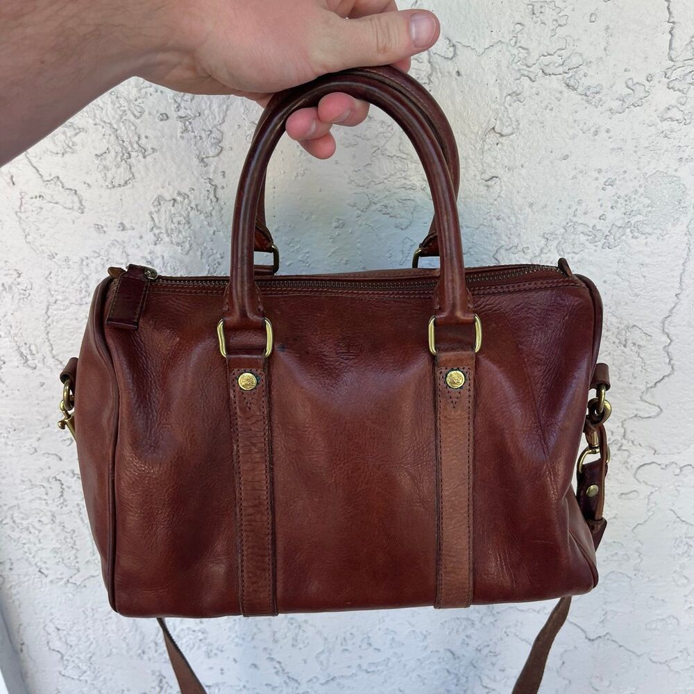 Vintage Timberland Leather Satchel Hand Bag Brown W/ Crossbody Strap 90s Rare